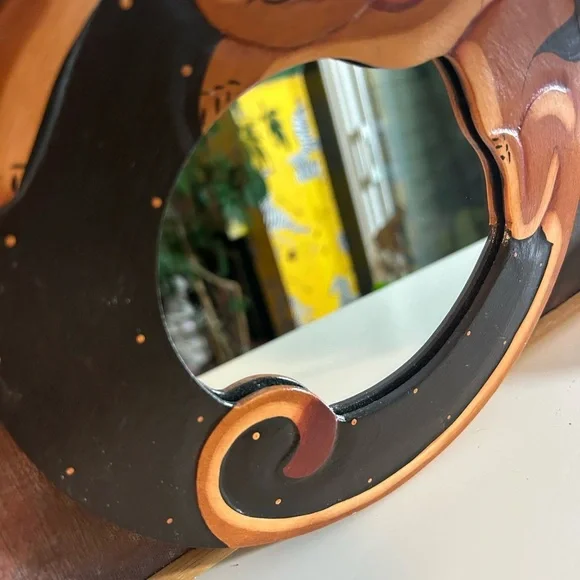 Handcrafted 8" Cat Design Decorative Wall Mirror Indonesia - Picture 9 of 14